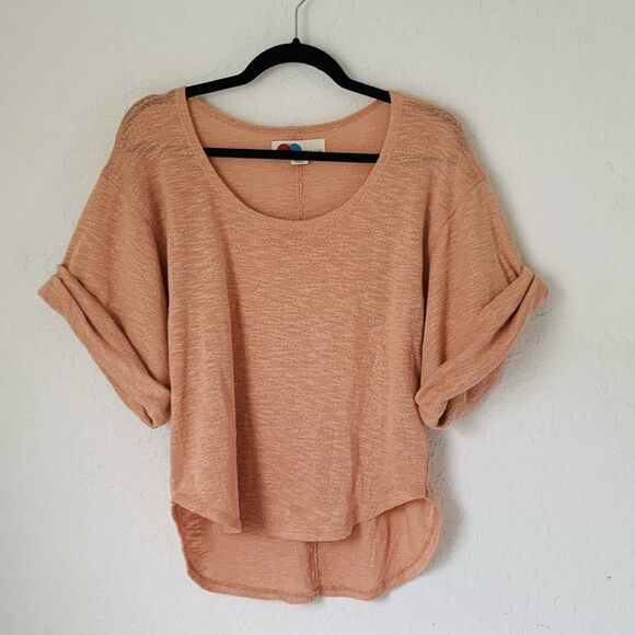 Free People FP Beach Nani Top XS Marled Peach Orange Rolled Sleeve Slouchy Coast - Picture 2 of 8